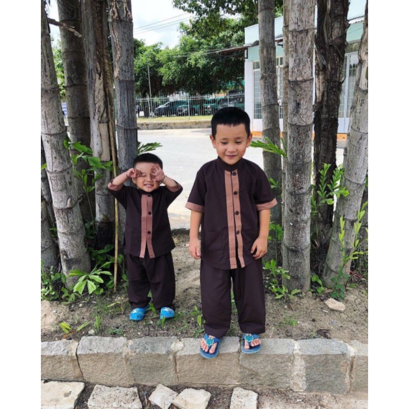 BỘ ĐỒ LAM ĐI CHÙA TRẺ EM VẢI KATÊ, TRANG PHỤC PHẬT TỬ