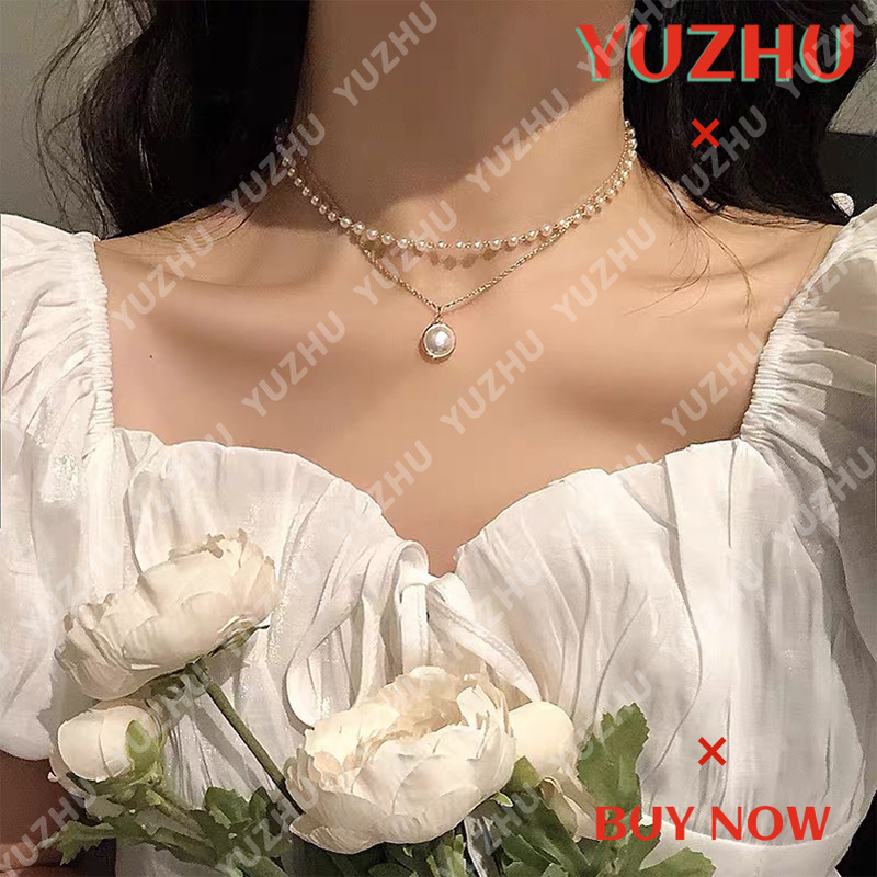 vòng cổ Nhiều Lớp Bằng Kim Loại Ngọc Trai Nhân Tạo Phong Cách Hàn Quốc