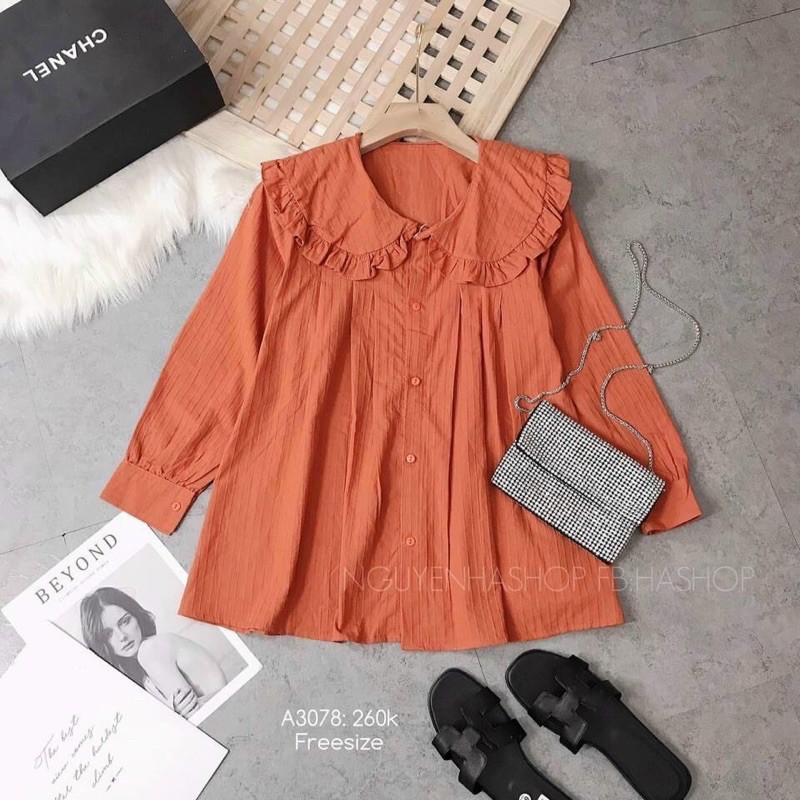 Áo Sơ Mi Cam Cổ Bèo Tay Dài
