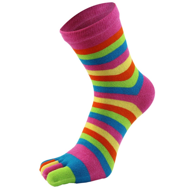 Xiangbao Set 6 Đôi Tất Tách Ngón Bằng Cotton Năm Ngón Sọc Cầu Vồng Cho Nữ