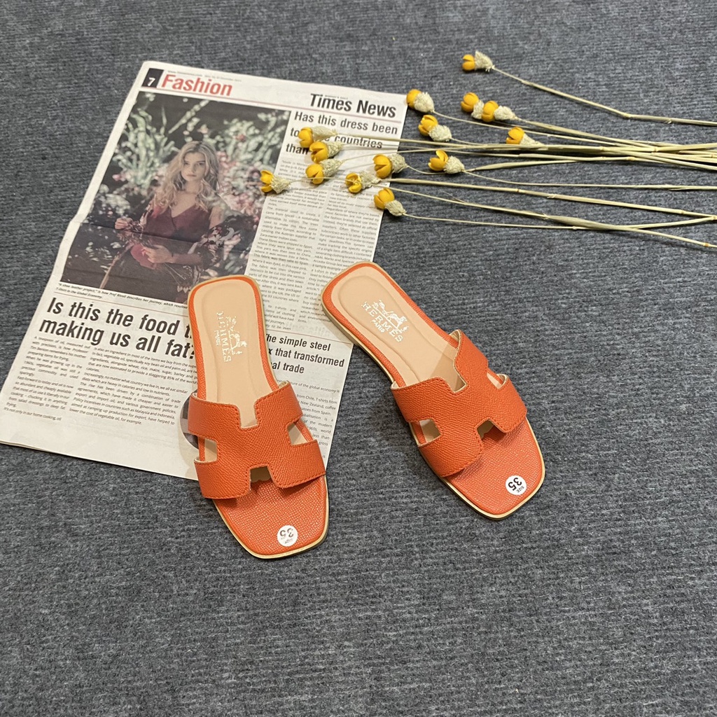 Dép lê nữ chữ H da sần- Dép nữ hm quai ngang thời trang