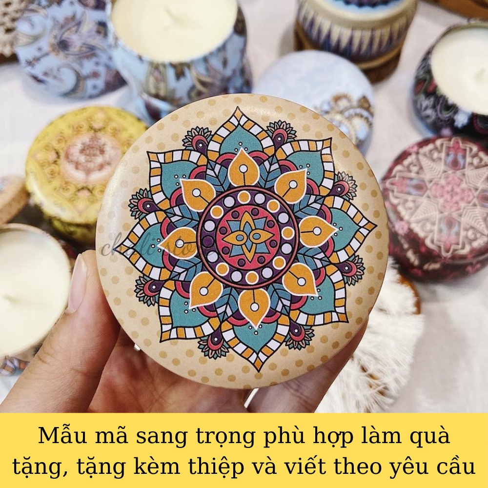 Nến thơm phòng cao cấp hũ thiếc hoa văn TACHI STORE giúp phòng luôn thơm,giảm căng thẳng