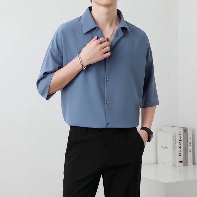 Áo sơ mi nam nữ ngắn tay URANO, form rộng sơ mi cổ vest unisex tay lỡ, chất vải lụa mịn chống nhăn(SM.CVEST)