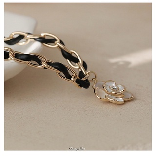 Vòng Cổ Choker Dây Da Mặt Hoa Trà