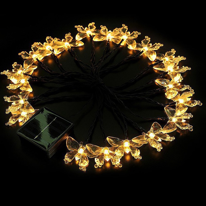 Bộ 6m dây đèn 30 LED hình bướm năng lượng mặt trời chống thấm nước dùng trang trí kèm phụ kiện
