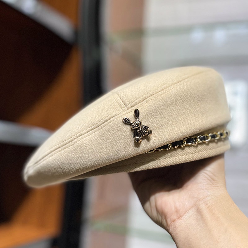 Mũ nồi len phối dây xích phong cách thời trang thu đông Hàn Quốc cho nữ