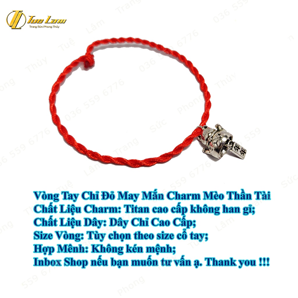 Vòng tay chỉ đỏ may mắn charm mèo thần tài bình an - Tuệ Lâm