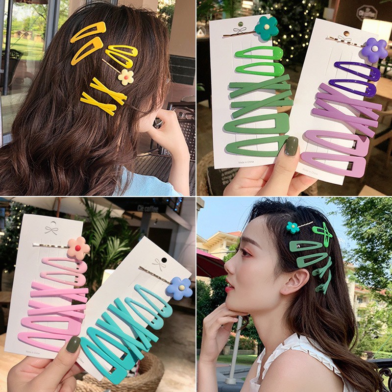 Set 7 Kẹp Tóc Gam Màu Pastel Đính 1 Hoa Siêu Baby