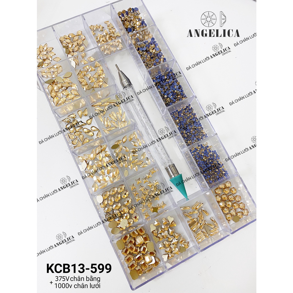 Combo Khay Đá Nail Vàng Trà Chân Bằng Và Chân Lưới Kèm Phụ Kiện Móng ANGELICA KCB-599 KCB-549