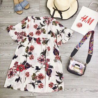 Đầm babydoll trắng nền hoa