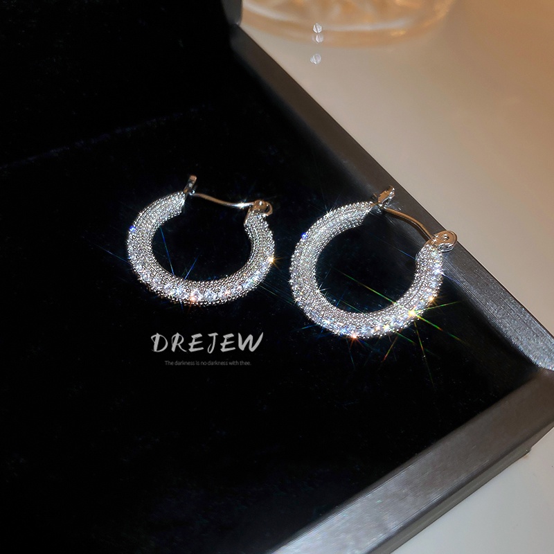DREJEW Bông Tai Hình Tròn Đính Đá Zircon Phong Cách Âu Mỹ Sang Trọng Đơn Giản Dễ Phối Đồ Thời Trang Cho Nữ 1