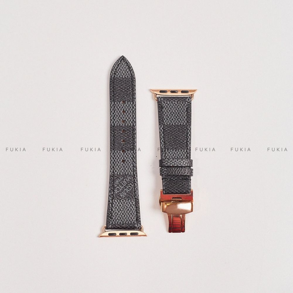 Dây da thủ công IV caro đen dành cho Apple Watch đồng hồ thông minh Series 1/2/3/4/5/6/7/SE FUKIA DDTC218
