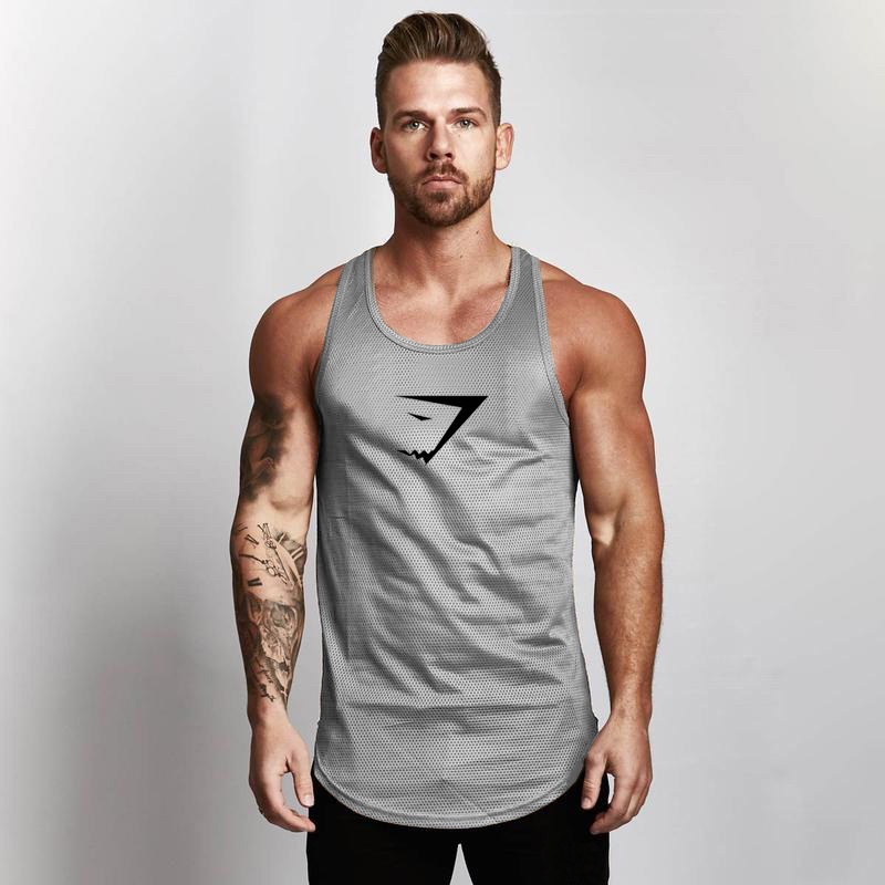 Áo Ba Lỗ Thể Thao Thoáng Khí Trọng Lượng Nhẹ Phối Lưới Hình Cá Mập Cho Nam