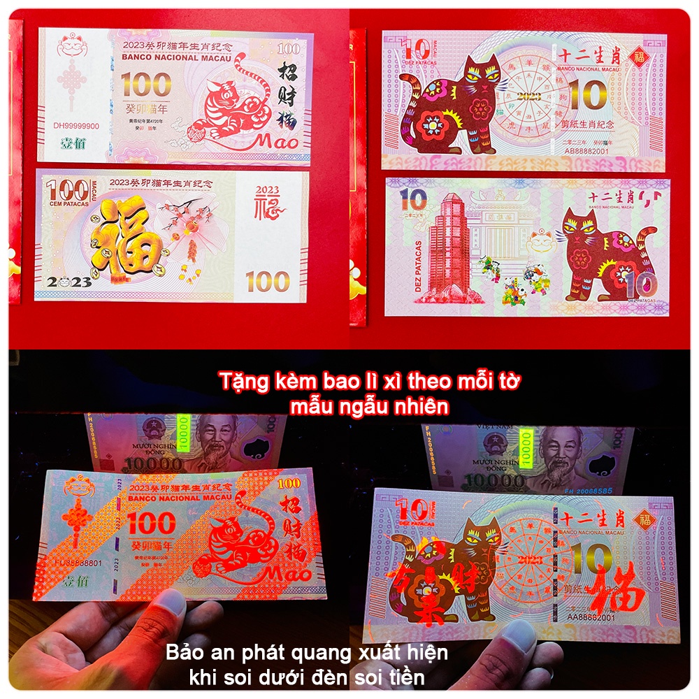 [RẺ NHẤT SÀN] Tiền Hình Con Mèo Kỷ Niệm Macao 100 Lì Xì Tết (bao lì xì 2023 tặng kèm có thể khác mẫu tùy thời điểm)