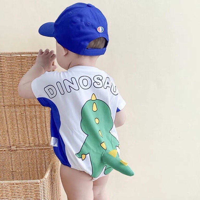 Bộ Áo Liền Quần Tay Ngắn Chất Cotton Mỏng Nhẹ In Họa Tiết Hoạt Hình Khủng Long/ Gấu Trúc Dễ Thương Cho Bé Sơ Sinh