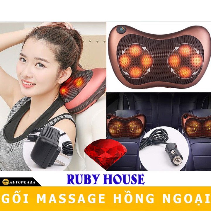 [BH 1 đổi 1]Gối massage hồng ngoại 8 bi, gối massage cổ vai gáy HIỆU QUẢ, AN TOÀN - Ruby House