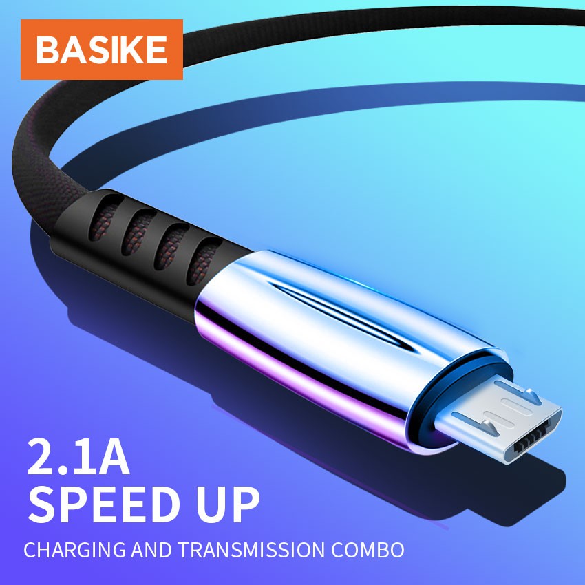 Cáp sạc 2.1A bện nylon BASIKE CB03 sạc nhanh và truyền dữ liệu cho USB Android