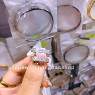 Nhẫn titan ko đen 2 hàng đá tròn cao cấp