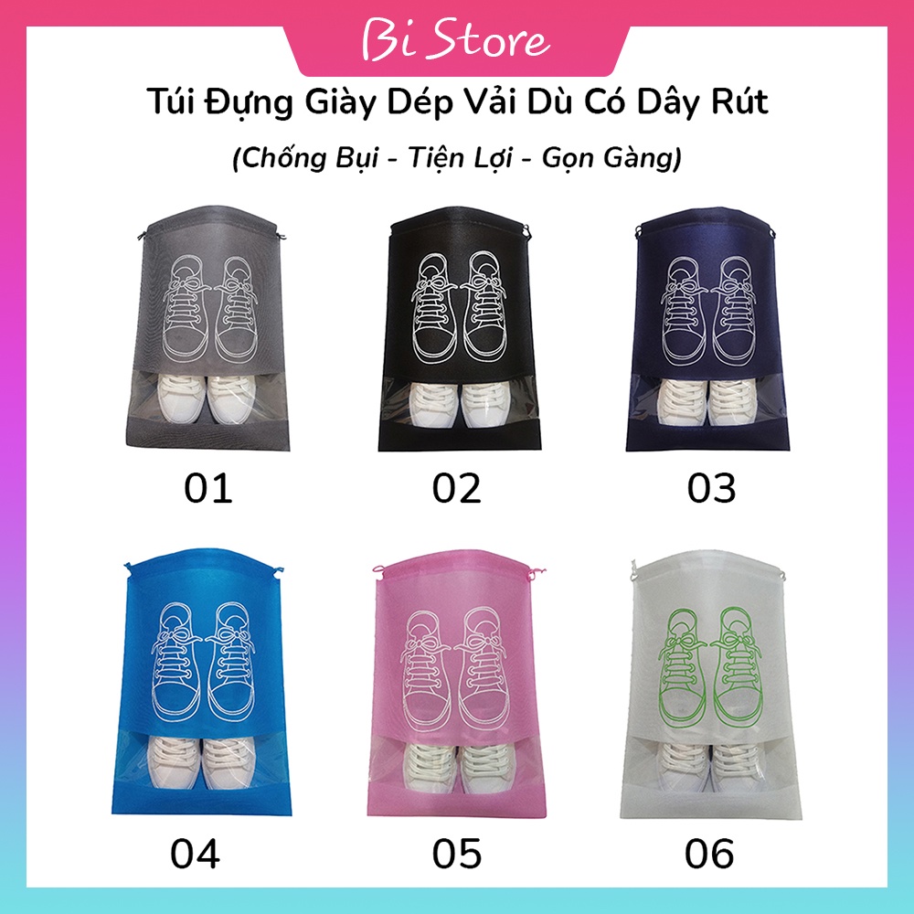 Túi đựng giày dép vải dù cao cấp có dây rút, 2 size nam nữ, chống bụi bẩn, tiện lợi khi đi du lịch (có clip)