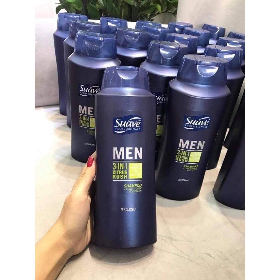 Dầu tắm, gội, xả Suave Men 3 in 1 - 828ml