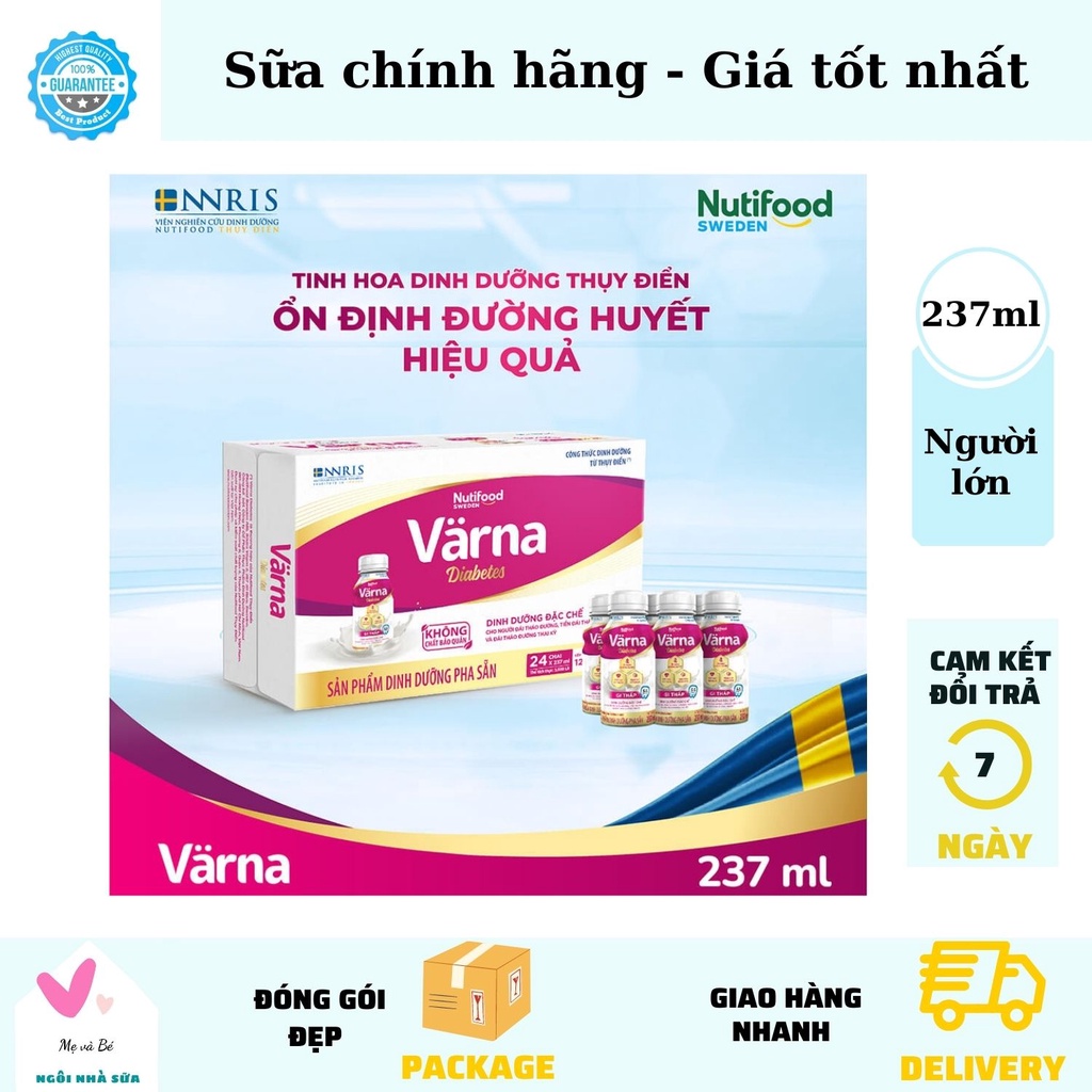 Sữa Bột pha Sẵn Varna Diabetes thùng 06 Chai 237ml, Sữa bột Nutifood cho người đái tháo đường bổ sung khoáng chất