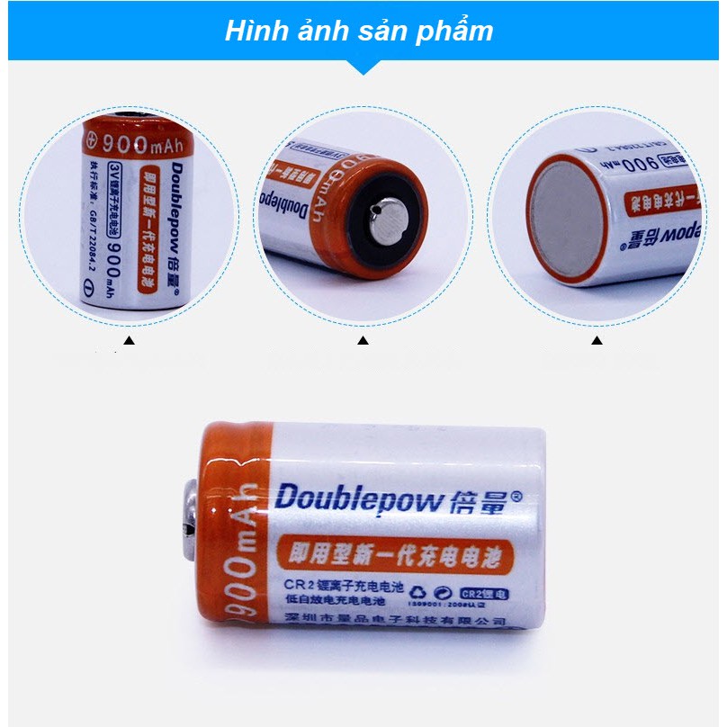 Bộ 02 Pin Sạc Cr2 3V Doublepow Dung Lượng Cao 900mAh Kèm Bộ Sạc Thông Minh DP-K06 Có Đèn LED Sạc Cho Cả Pin CR123A/CR2 A