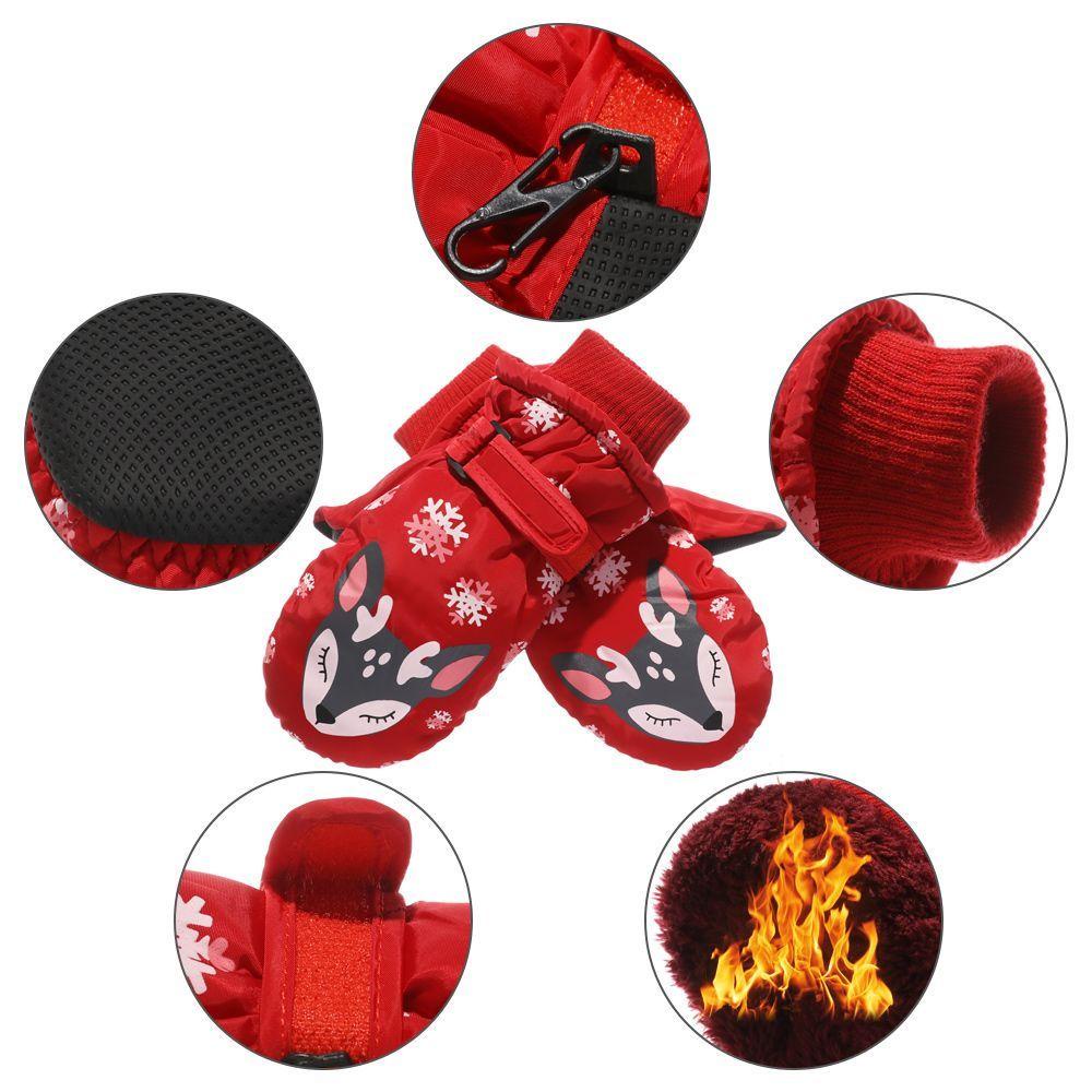 JUNE Găng Tay Trượt Tuyết Dày Dặn Ấm Áp Kiểu Hoạt Hình Đáng Yêu Chống Trượt