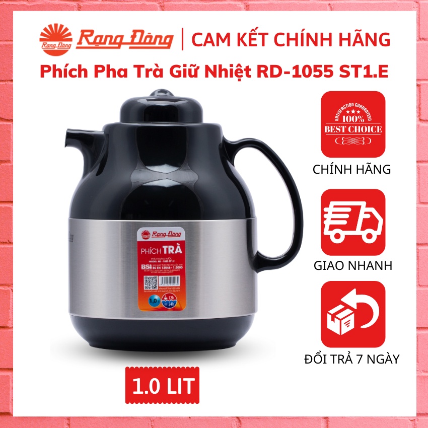 Phích Pha Trà – Bình ủ Trà Giữ Nhiệt Rạng Đông – RD-1055 ST1.E - Dung tích 1Lit – Bình Thủy Rạng Đông Chính Hãng