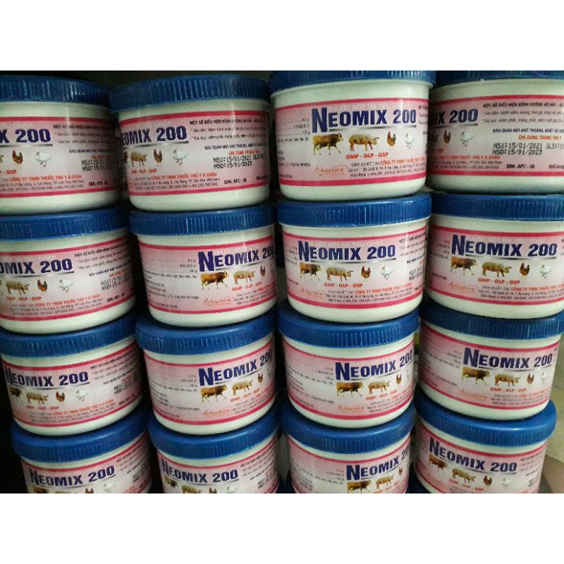 Neomix-200. lon 100g. tiêu chảy heo, bò, gà, vịt