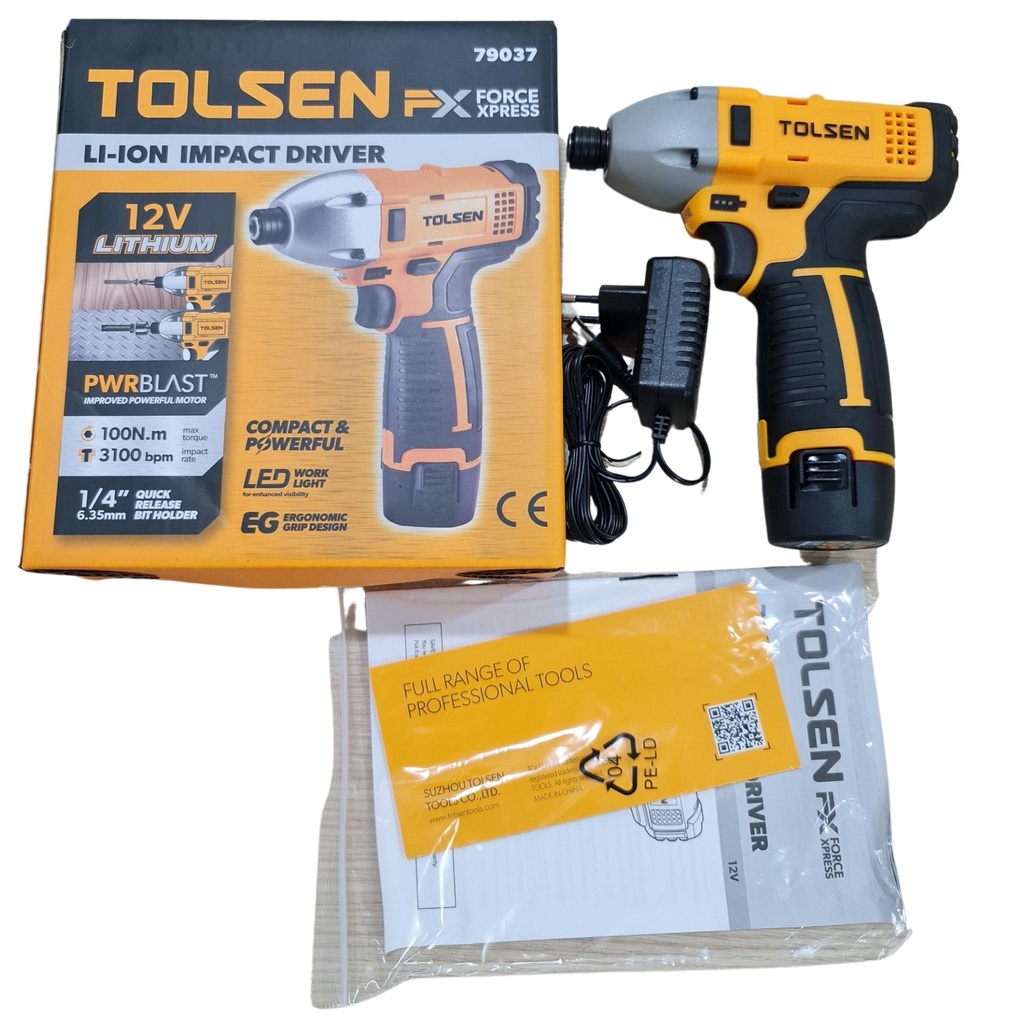 máy khoan pin đa năng bắt vít 12v tolsen li-ion impact drill 79037