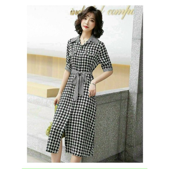 Đầm sơ mi viền caro thời trang Hàn Quốc Lh0917399527