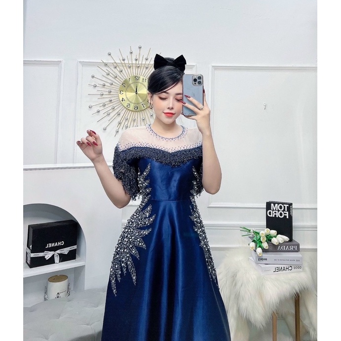 ĐẦM RỚT VAI TUA RUA KẾT CƯỜM TIA full size S/M/L/XL