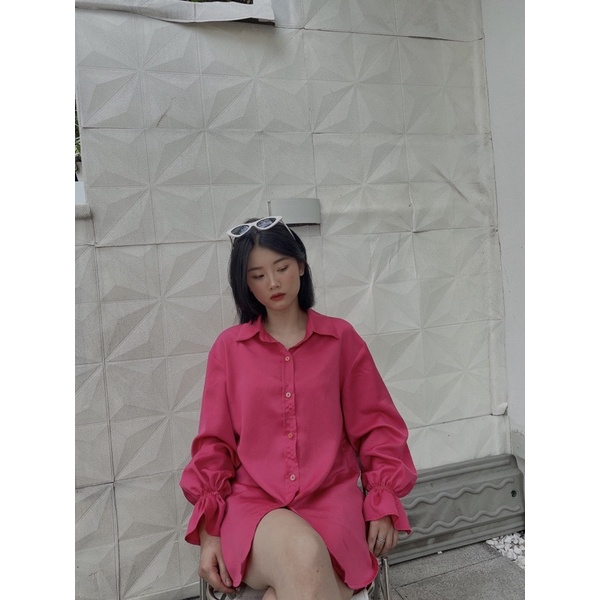 Áo sơ mi hở lưng form rộng tay ống loe, Sơ mi form rộng khoét lưng 3 màu trắng, đen, hồng sen size S M L
