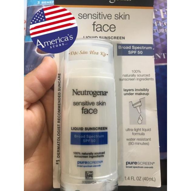 [Hàng Sẵn] [Hàng USA] Kem Chống Nắng Neutrogena Sensitive Skin Face Liquid Sunscreen Broad Spectrum SPF 50