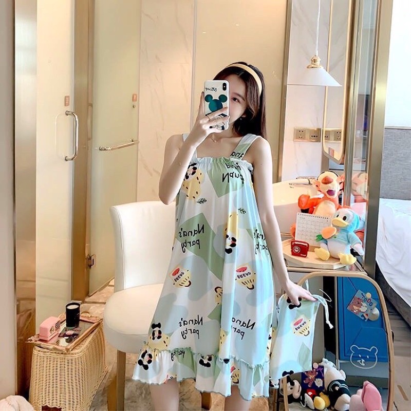 [HÀNG LOẠI1] Váy Hai Dây Nữ Đẹp Mặc Nhà Dáng Xuông, Đầm Ngủ Thun Cotton Mềm Mại