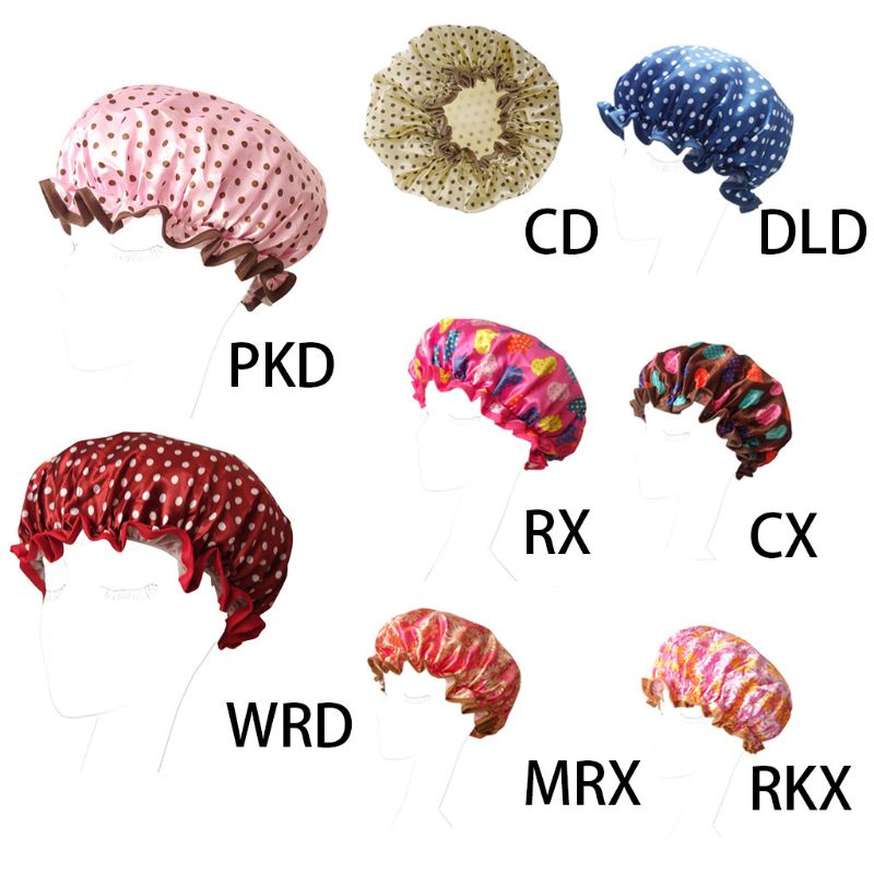 Mũ Trùm Tóc Khi Tắm Hai Lớp Chống Nước In Họa Tiết Chấm Bi Và Hoa Cho Nữ