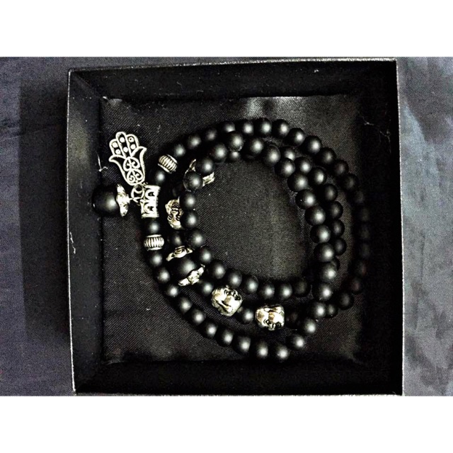 vòng đá thủy tinh núi lửa mix đầu phật và bàn tay hamsa