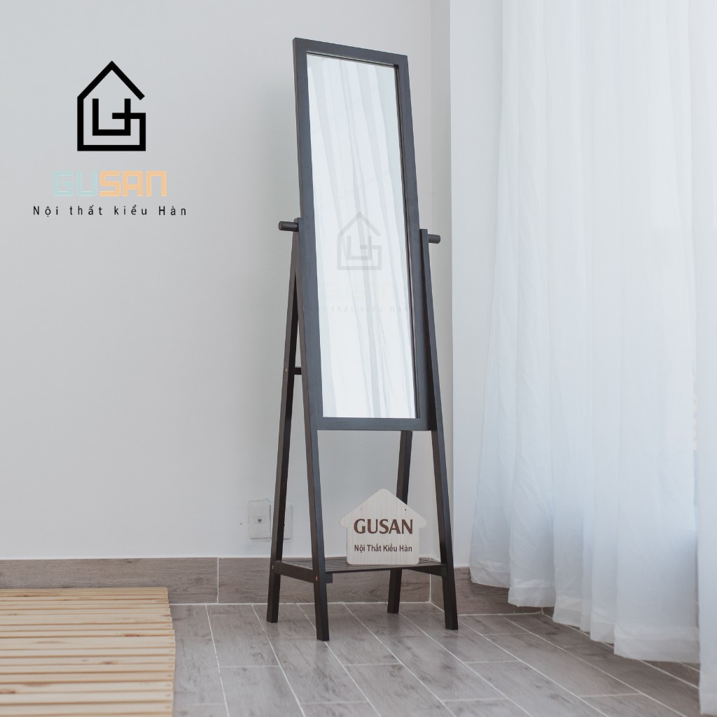 Gương toàn thân giá rẻ phối kệ bằng gỗ màu đen 1.6m GUSAN Shelf Miror Lắp Ráp Kiểu Hàn