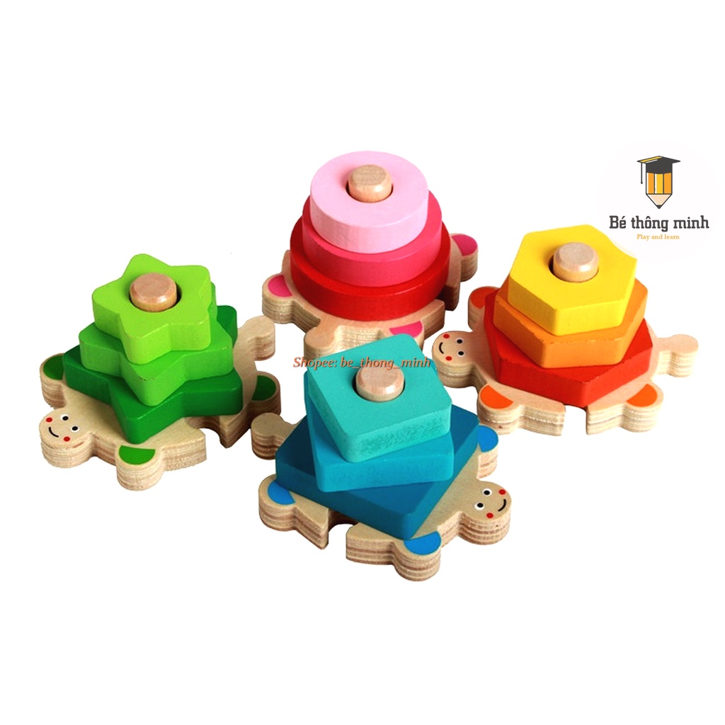 Xếp chồng 4 chú rùa gỗ đa năng cho bé học màu sắc , học xếp tháp , phân biệt to nhỏ , học hình dạng