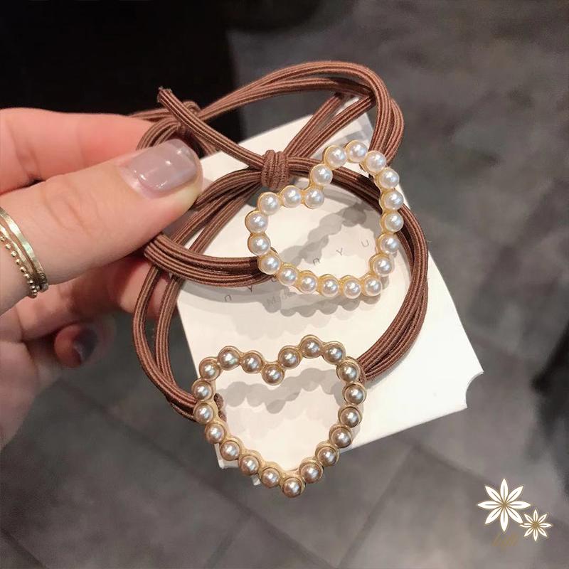 Dây Cột Tóc Cao Su Đính Ngọc Trai Hình Trái Tim Xinh Xắn Cho Nữ