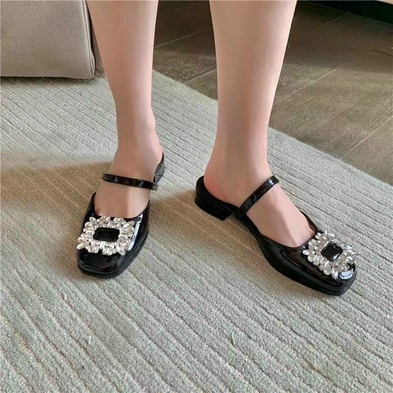 Guốc sục mũi vuông đính đá