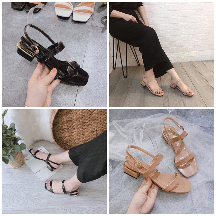 Sandal cao gót / giày cao gót nữ quai bản nhỏ gót vuông FREE SHIP