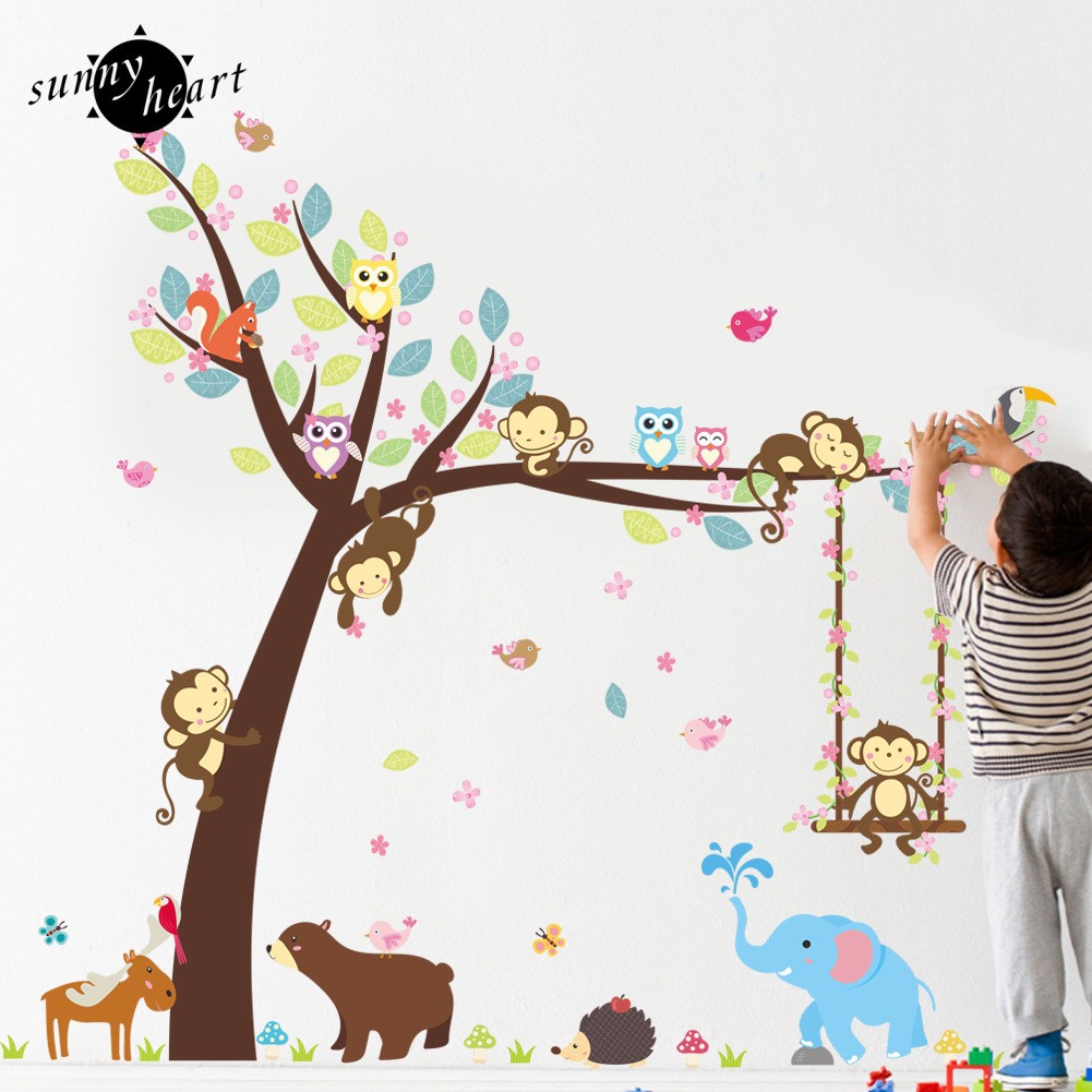 Miếng dán tường hình động vật và gấu , chim cú đáng yêu