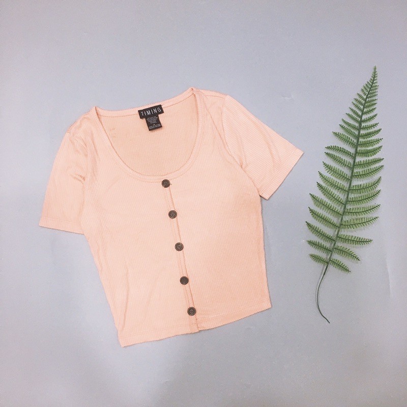 [Mã WASKT410K giảm 10K đơn 50K] áo croptop TI MING thun tay ngắn nút dọc | BigBuy360 - bigbuy360.vn