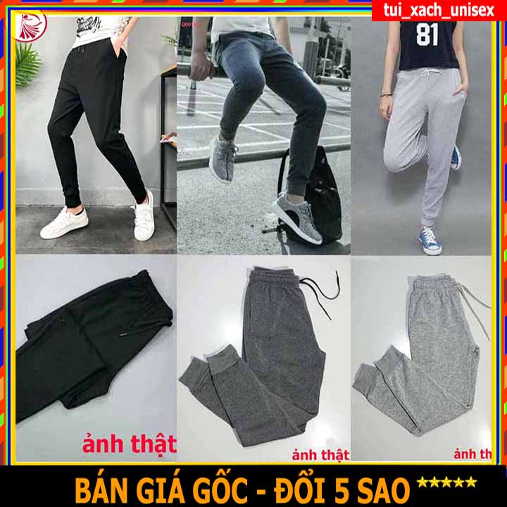CHUYÊN SỈ  QUẦN Nỉ Bông Ngoại Basic Unisex LOẠI jogger bo ống nam nữ MÀU ĐEN XÁM ẢNH THẬT GIÁ RẺ