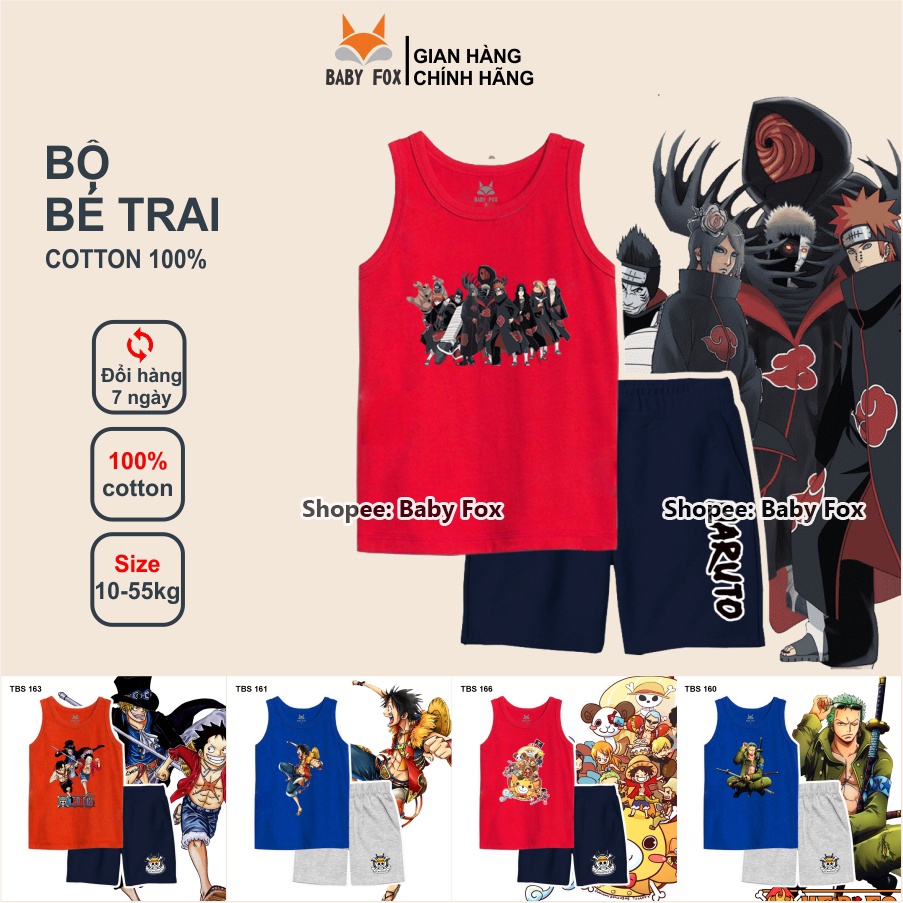 Bộ sát nách bé trai 100% cotton loại tốt, BABY FOX, One Piece, Luffy, Zoro n