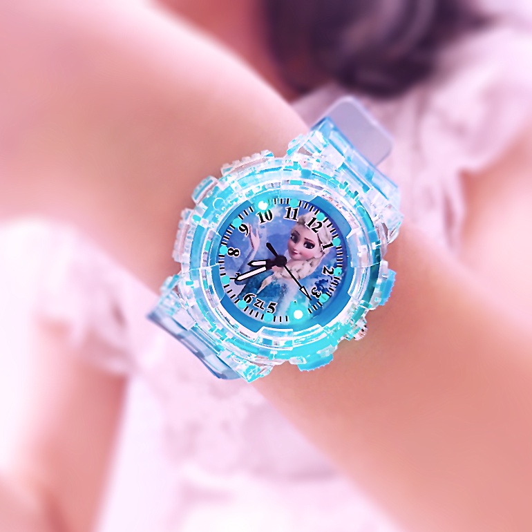 (Chuyên sỉ) Đồng Hồ Trẻ Em ELSALED22A Hình Công Chúa Elsa Đèn Led 7 Màu Cho Bé Gái (Hình Chụp Thật)