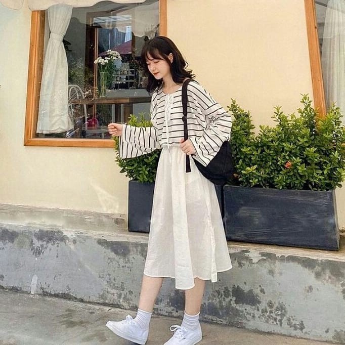 Chân váy đũi dài có lót trong 𝐒𝐓𝐘𝐋𝐄 𝐔𝐋𝐙𝐙𝐀𝐍𝐆 - Chất vải đũi mềm mại - Chân váy xòe màu Trắng [HOT 2021] | BigBuy360 - bigbuy360.vn