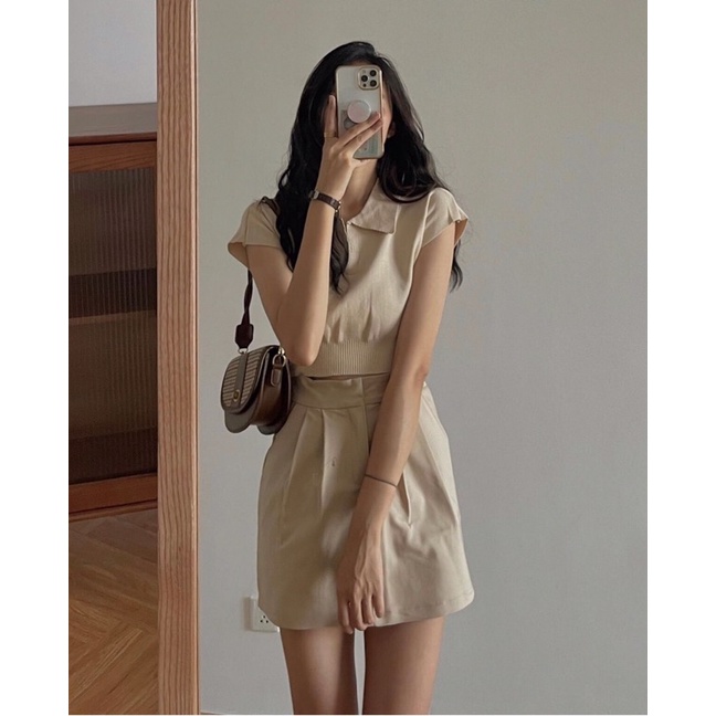 [ Ảnh thật ] Áo polo croptop chất len dệt tôn dáng | BigBuy360 - bigbuy360.vn