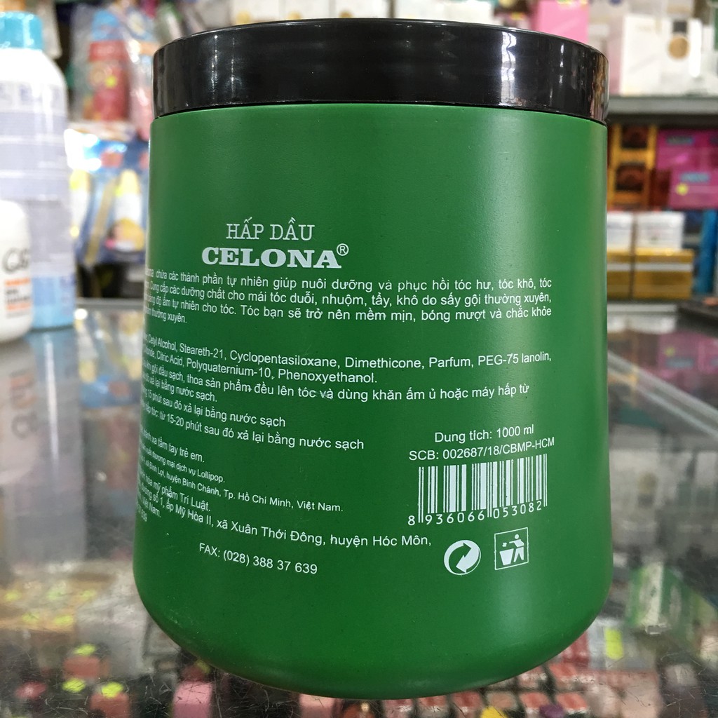 Hấp dầu Celona Collagen &amp; Keratin vẻ đẹp tự nhiên 1000ml - xanh lá